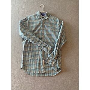 crown & ivy Mens Stretch Button Down Long Sleeve Medium‎ Blue/Green Plaid